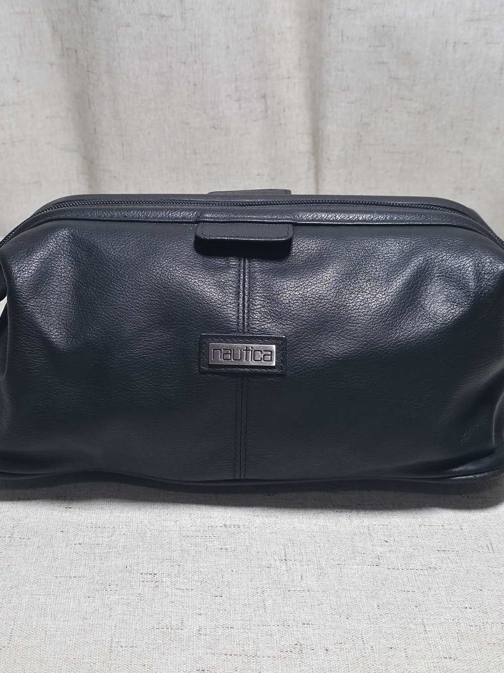 Nautica Black Leather Dopp Kit Toiletry Bag